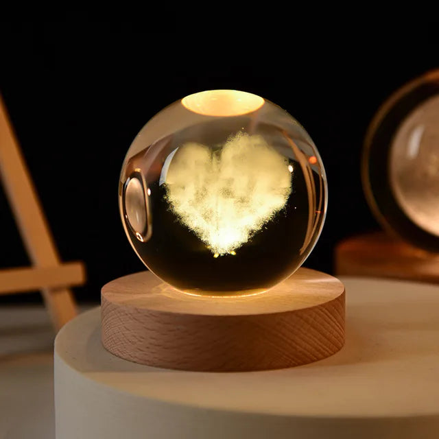 Crystal Ball Glass Planet Led Warm Night Light