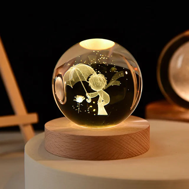 Crystal Ball Glass Planet Led Warm Night Light